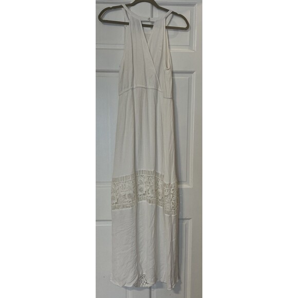 Skies Are Blue Crochet Maxi Dress Womens Large White Boho Kinsey Halter Flowy - Picture 7 of 10